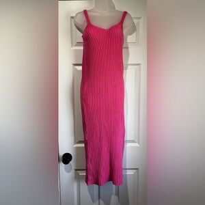 PrettyLittleThing Pink Ribbed Knit Midi Dress with Side Slit (Size 10)